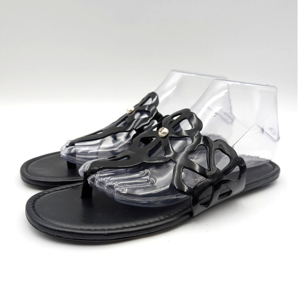 Stuart Weitzman Jasmine Cutout Flat Sandals Women's Black Size US9B EU39.5